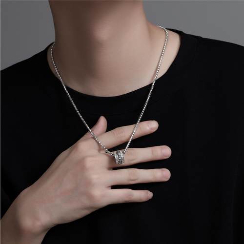 男潮高级感嘻哈风骷髅头转运珠钛钢项链百搭可旋转小蛮腰毛衣链女 - 图1