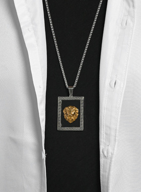 欧美复古嘻哈摇滚狮子头钛钢吊坠