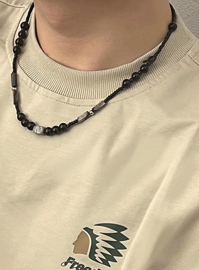 新中式水墨风黑色串珠项链高级感