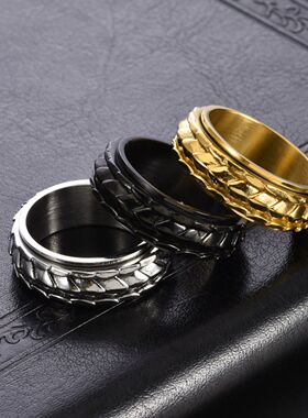 男潮龙鳞戒指钛钢解压可旋转