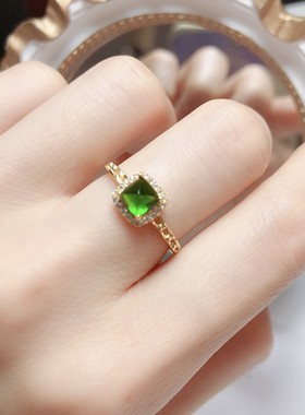 天然透辉石戒指S925银绿色纯银