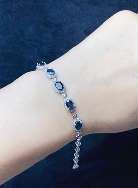 4x6天然蓝宝石手链S925纯银镶嵌椭圆形宝石豪华款经典款