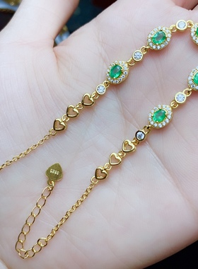 3x4祖母绿石手链女款925银镶嵌白色黄金色女款手链清新洋气时尚款