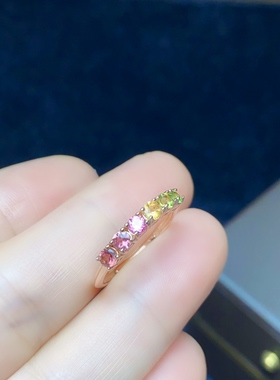 天然碧玺戒指925银镶嵌彩色宝石小众百搭精致轻奢简约经典指环