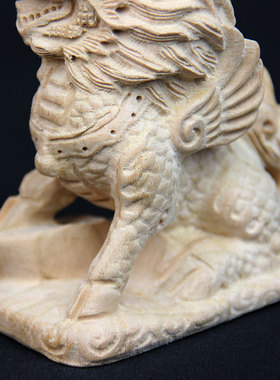 桃木麒麟摆件整料木雕立体饰品