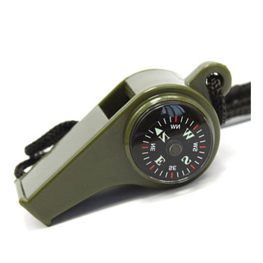 三合一指南针救生哨/温度计 户外常备多功能求生口哨 便携带挂绳