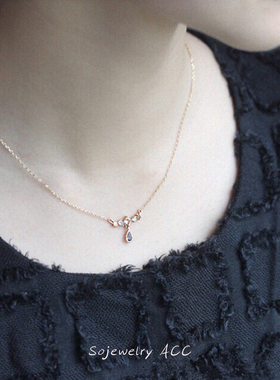 温柔蓝色星星水滴锆石项链锁骨链