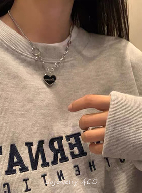 ins黑色爱心百搭项链女嘻哈卫衣