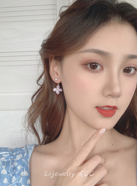 紫色花朵耳钉女一款两戴气质耳饰