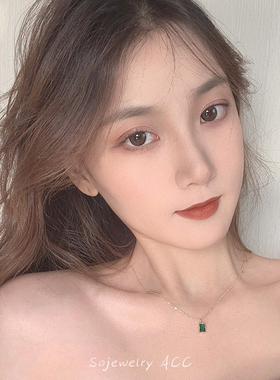 超好看风复古祖母绿锁骨链项链女