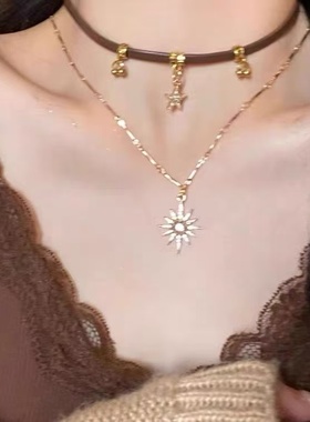 太阳星星锆石项链女轻奢