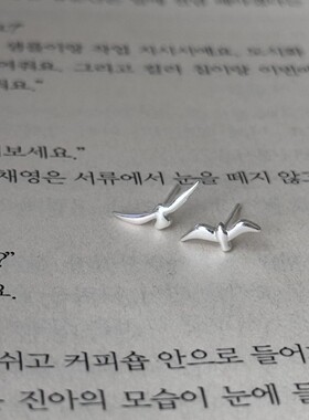 925银不对称海鸥耳钉女高级设计