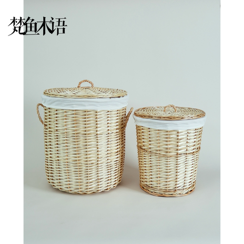 藤编脏衣服收纳筐编织篮子脏衣篮脏衣篓家用带盖ins风轻奢洗衣篮 - 图2