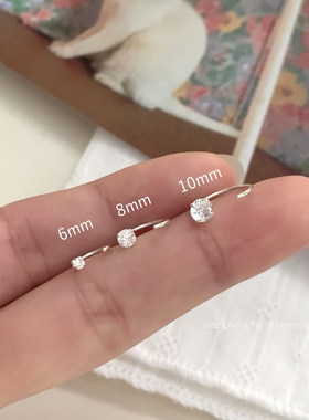 S999足银锆石耳钩小众设计耳环女纯银养耳洗睡免摘耳钉耳骨钉耳饰