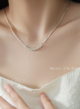 极简风S925纯银双层蛇骨链圆珠项链2025新款轻奢小众高级锁骨链女