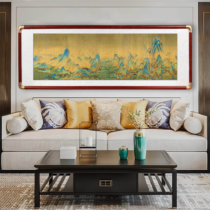 客厅挂画千里江山图新中式山水国画沙发背景墙装饰画办公室风景画 - 图0
