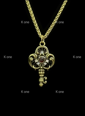 K one复古潮牌黑金吊坠小魔法钥匙挂坠男女款个性百搭套链