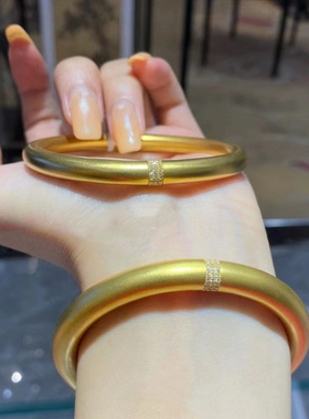 金店同款仿真越南点钻古法磨砂富贵圆满传承沙金手镯实心手环三金