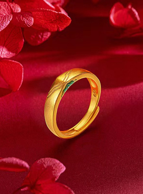 金店同款金色沙金仿真珐琅结婚戒指情侣对戒5G结婚烧蓝指环假三金