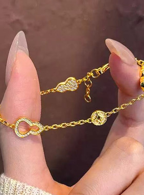 金店同款沙金仿真古法金色葫芦铜钱手链女轻奢小众精致三金五金
