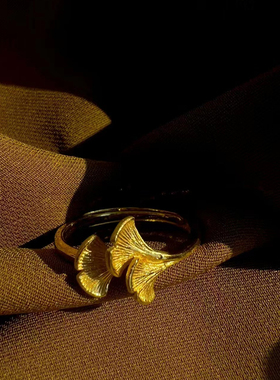 金店同款金色三生有杏开口手镯戒指女可调节沙金仿真不掉色戒指