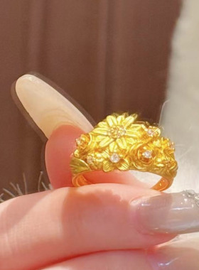 金店同款沙金花团锦簇繁花锦簇开口戒指女仿真结婚三金订婚首饰