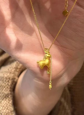 金店同款仿真项链女金色马上有钱吊坠招财铜钱马生肖本命年锁骨链