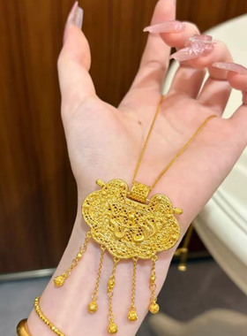 金店同款沙金天子门生龙凤平安锁包流苏吊坠项链结婚三金五金首饰