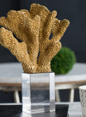 美国树脂金色珊瑚地中海风摆件