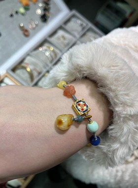 文子原创设计多宝手链朱砂蜜蜡松石和田玉女友闺蜜节日生日礼物