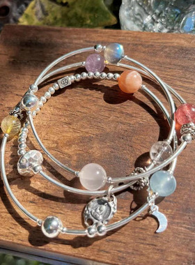 文子女水晶多宝纯银手链