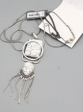 GP欧美 白色 石头 流苏 长款项链毛衣链