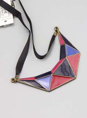 T小合社 复古vintage彩釉波普摩登古董民族锁骨项链毛衣链孤品