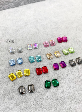 美甲长八角平底异形钻k9品质平底网红同款金黄色长方形美甲白色钻