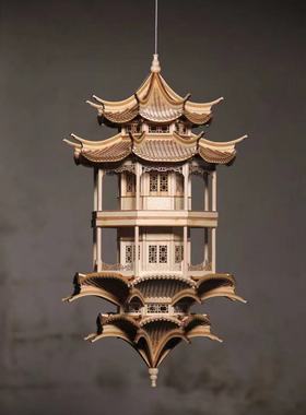 古建筑新中式风木质会所大堂挂件