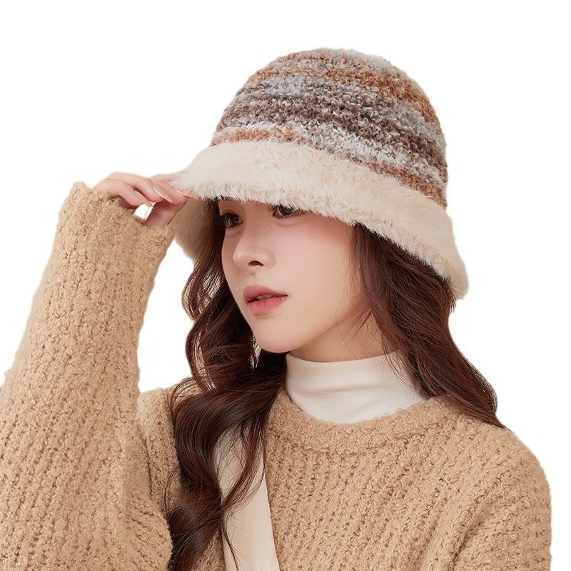 韩版防寒时尚加厚毛绒渔夫帽子女秋冬户外保暖彩虹针织盆帽显脸小,淘宝优惠券,粉丝福利购,淘宝优惠卷