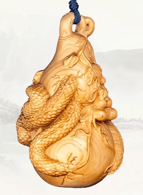 崖柏木龙葫芦木质雕刻把玩件木雕工艺品，尺寸8cm