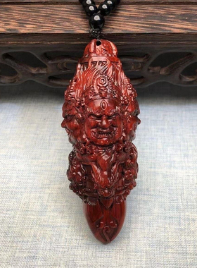 小叶紫檀木雕刻大黑天金刚降魔杵手把件汽车挂件文玩随身