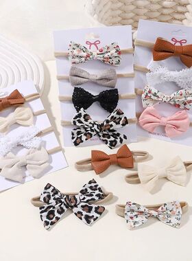 4Pcs/set Cotton Linen Leopard Printed Bow Baby Headband For
