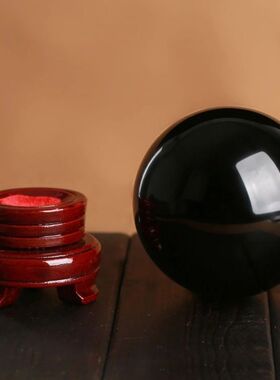 众博 批发天然黑曜石球 黑色水晶球 家居办公玄关风水摆件 送底座