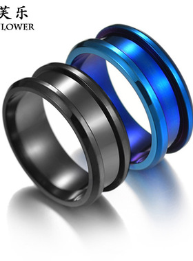 跨境时尚简约不锈钢8mm凹槽素圈戒指超酷百搭情侣手饰指环生日礼