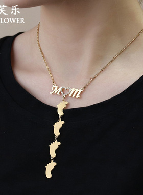 跨境新品复古不锈钢字母情侣项链气质百搭钛钢不掉色锁骨链女礼物