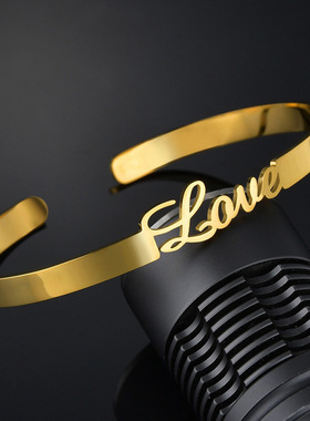 跨境爆款切割字母钛钢圆形手镯女简约气质手饰小众设计百搭饰品