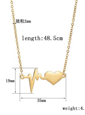 跨境新款钛钢项链女 个性简约心形心电图镜面可激光锁骨链饰品