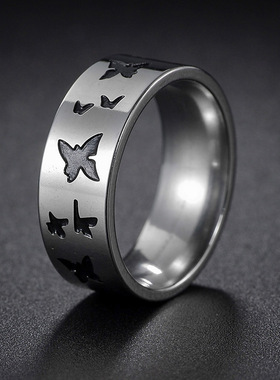 欧美钛钢嘻哈滴油士食指戒指跨境新款不锈钢潮牌个性指环女礼物