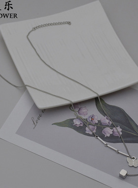 跨境热销ins简约风不锈钢蝴蝶流苏长款项链个性小众设计锁骨链