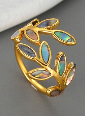 跨境新品简约风钛钢镶钻树叶开口戒指轻奢高级感手饰时尚气质百搭