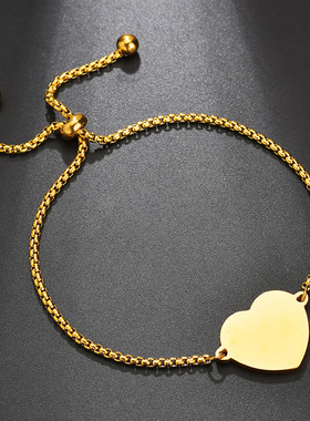 跨境热销时尚简约桃心吊坠抽拉手链可diy刻字不锈钢首饰义乌