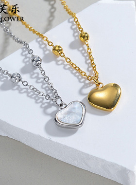 小众设计爱心吊坠钛钢项链女18K金毛衣链百搭级感饰品不生锈个性