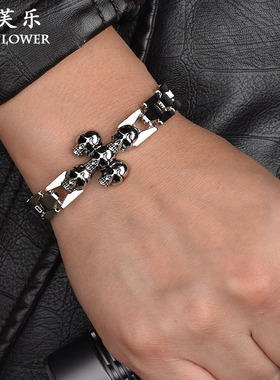 跨境爆款嘻哈小众腕表式士手链复古潮流骷髅头设计百搭情侣手饰
